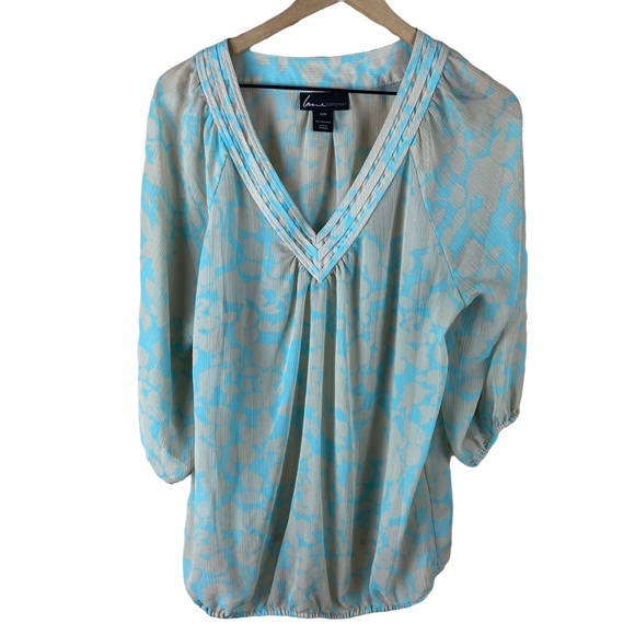 Lane Bryant Tops - Lane Bryant Tan Blue Sheer Blouse Top 14 16